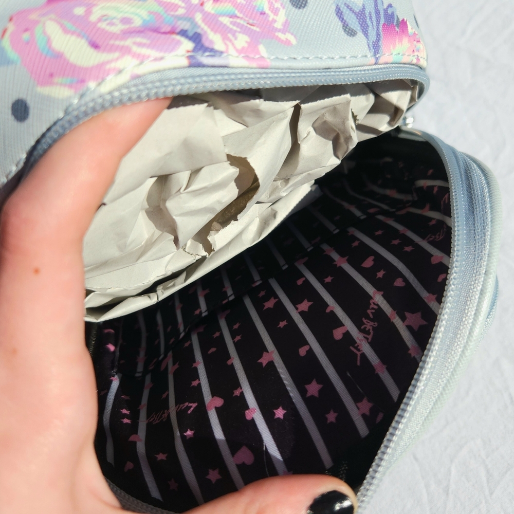 NWT Luv Betsey Johnson Pastel Blue Heart Embroidery & Pastel Rose Print Purse - Picture 10 of 13